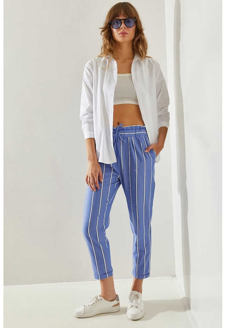 Pantaloni dama - model dungi - albastru - poliester-bumbac -