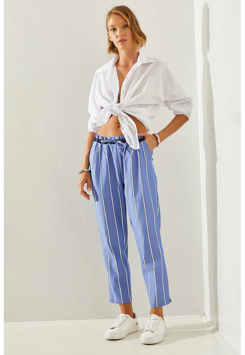 Pantaloni dama - HiCCUP - talie elastica - albastru - poliester-bumbac