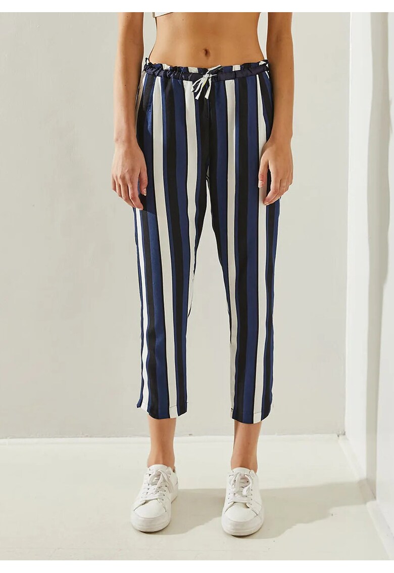 Pantaloni dama - cu dungi - multicolor - bumbac si poliester