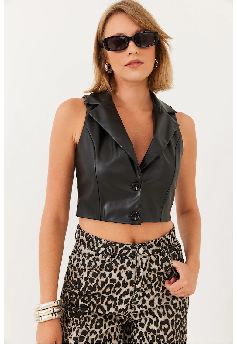 Vesta scurta - Piele naturala - Negru Vesta scurta - Piele naturala - Negru