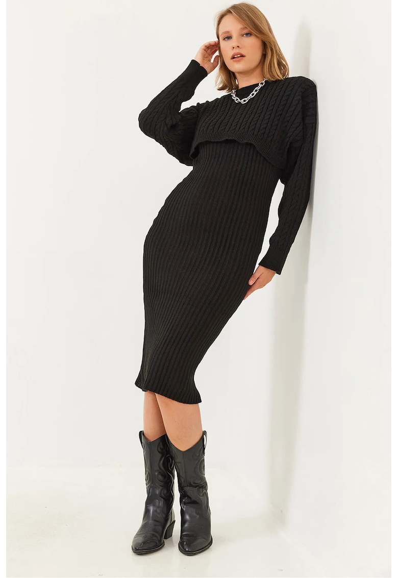 Set tricotat - HiCCUP - guler rotund - maneci lungi - negru - tricot -