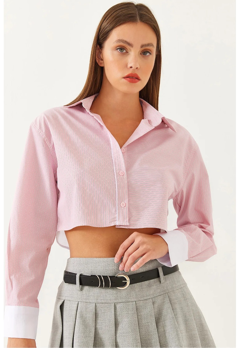 Camasa dama scurta -  roz - bumbac-poliester