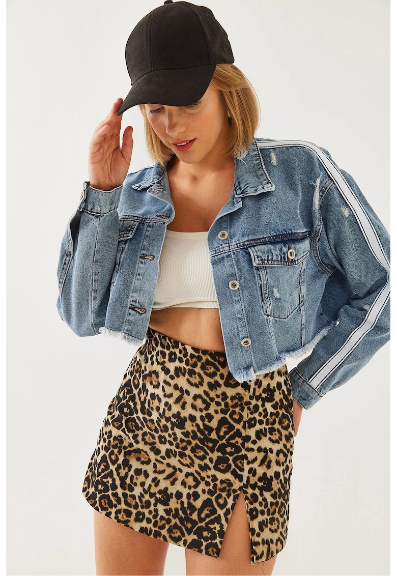 Jacheta dama  guler tip camasa - bumbac - albastru/alb -