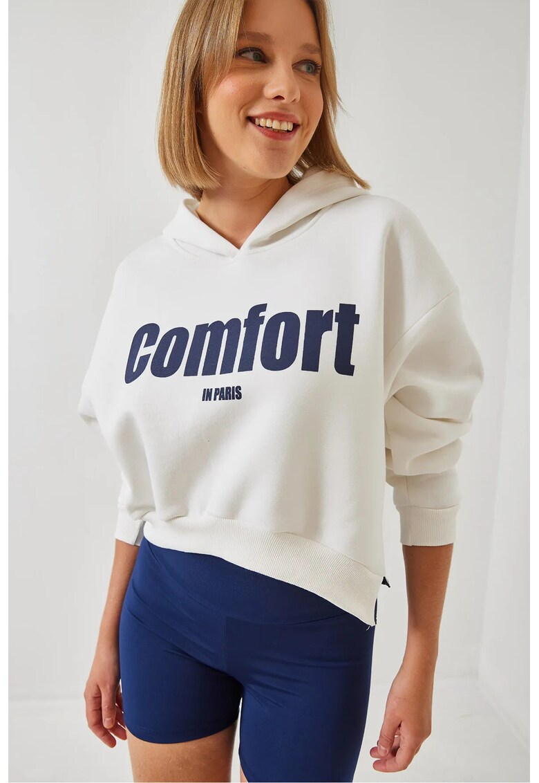 Hanorac dama - supradimensionat - gluga - alb - bumbac