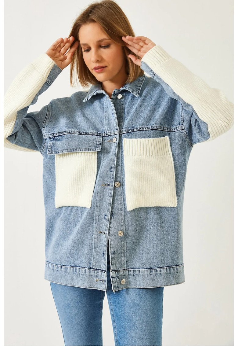 Jacheta dama - croiala lejera - bumbac - albastru/alb - Jacheta dama - croiala lejera - bumbac - albastru/alb -