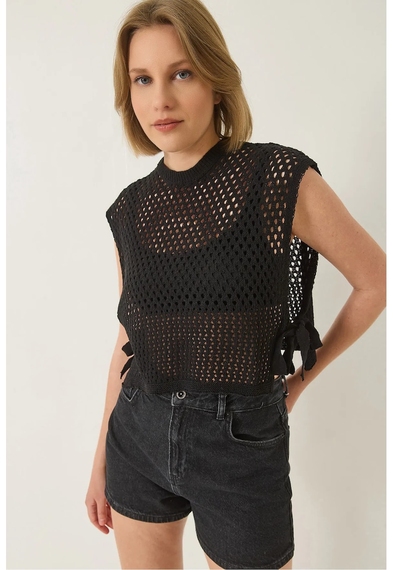 Vesta dama - croiala lejera - negru - tricot -