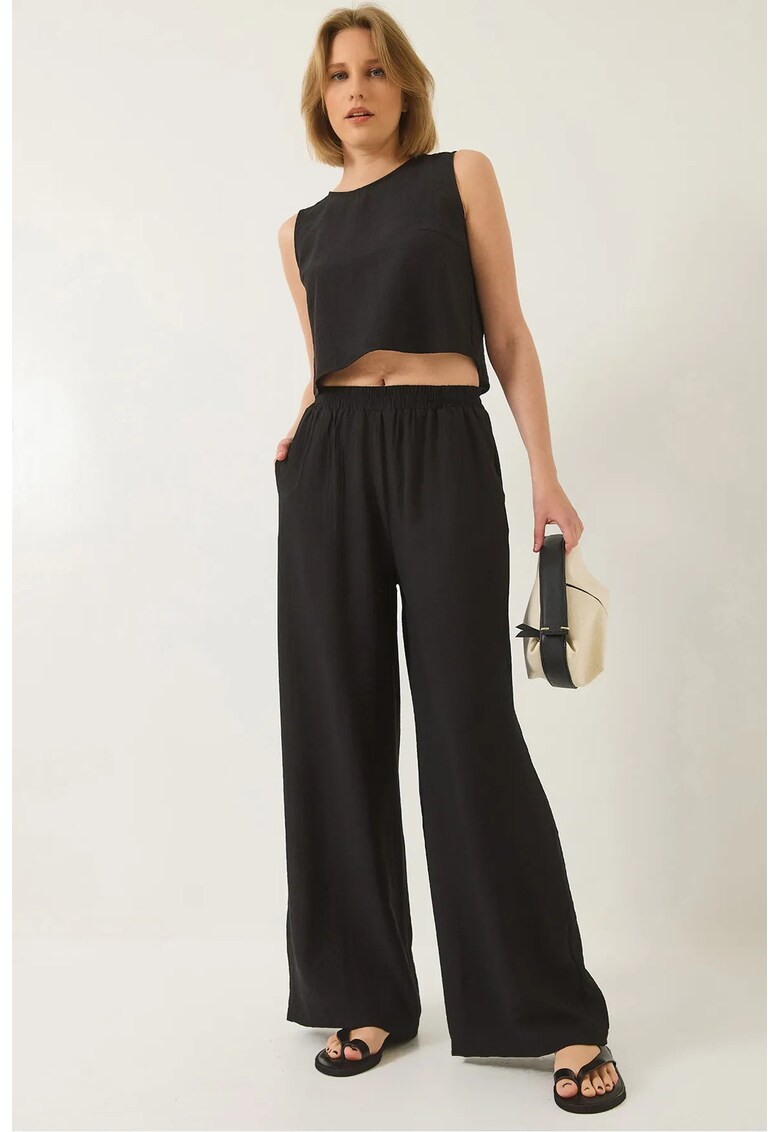 Set două piese tricou scurt și pantaloni largi - negru - Negru