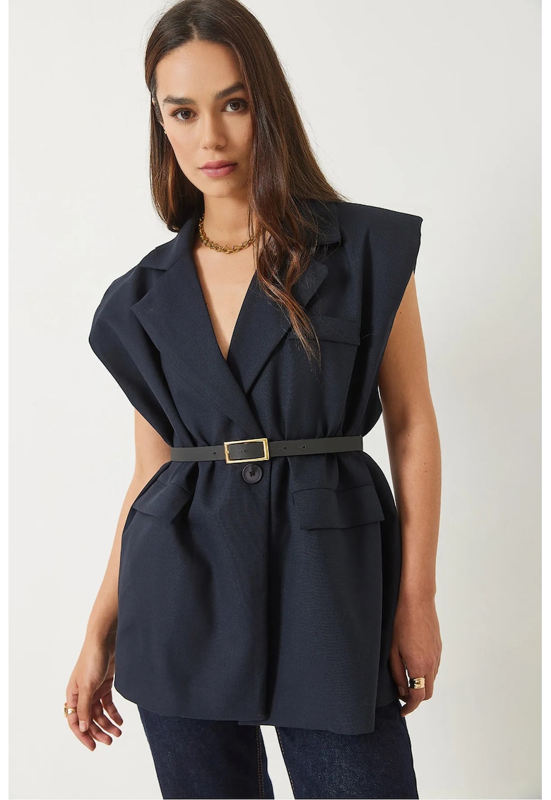 Vesta dama - supradimensionata - captusita - poliester/bumbac - bleumarin