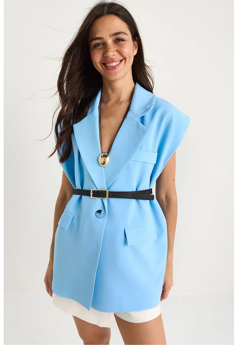 Vesta dama supradimensionata - captusita - poliester/bumbac - albastru