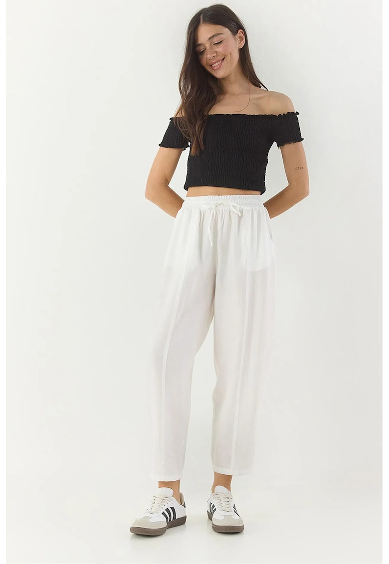 Pantaloni dama - croi larg - alb - viscoza/poliester
