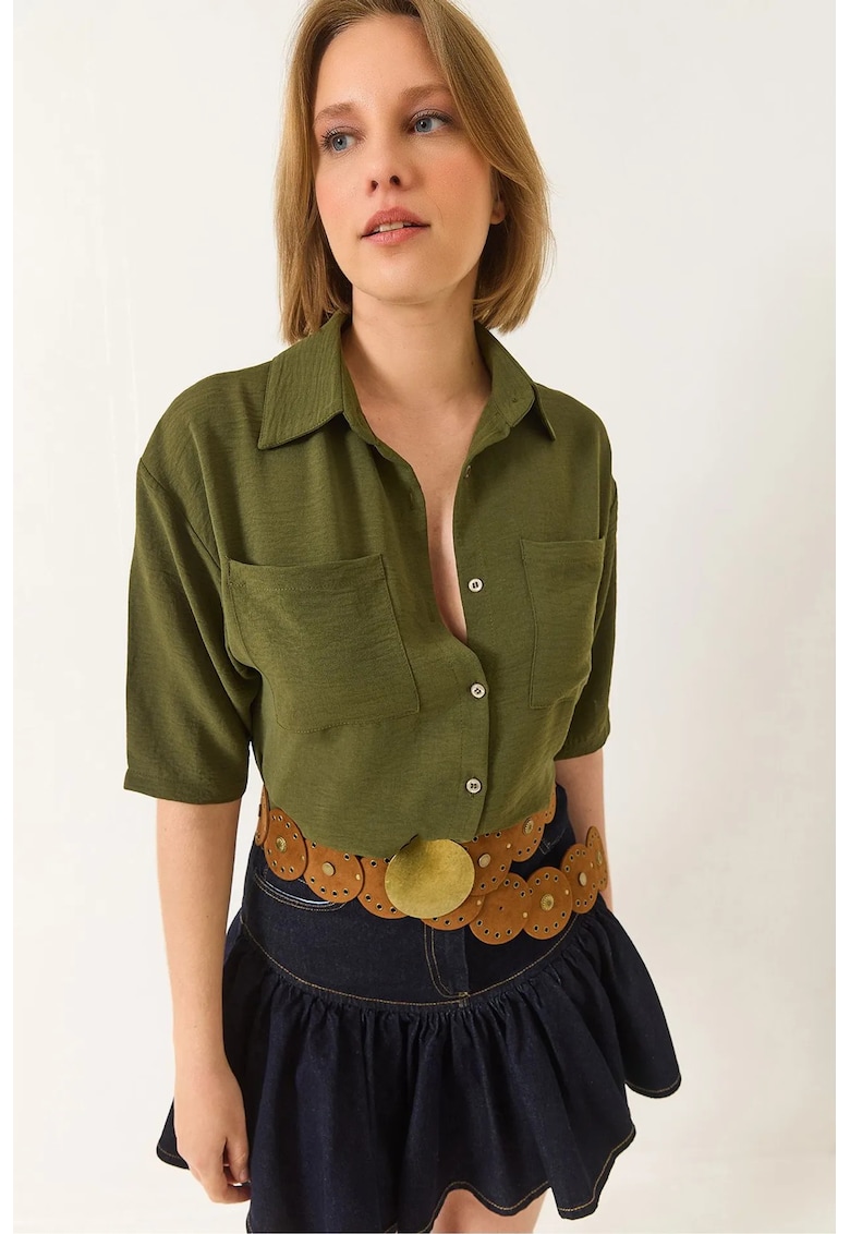 Camasa dama - texturata supradimensionata - verde - textil