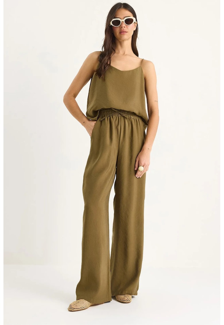 Set doua piese decolteu in V - maneca lunga - verde - modal/poliester