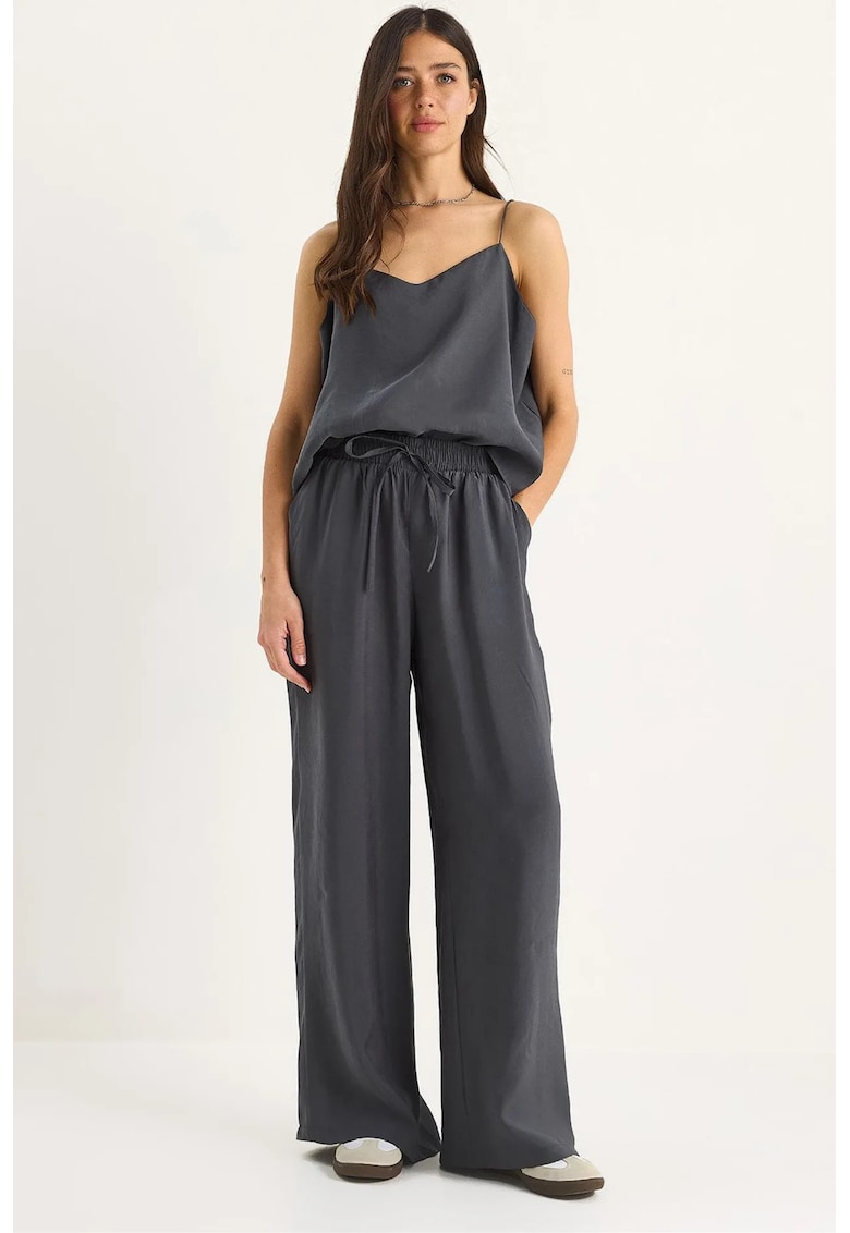 Set doua piese - decolteu in V - maneca lunga - gri - poliester-modal