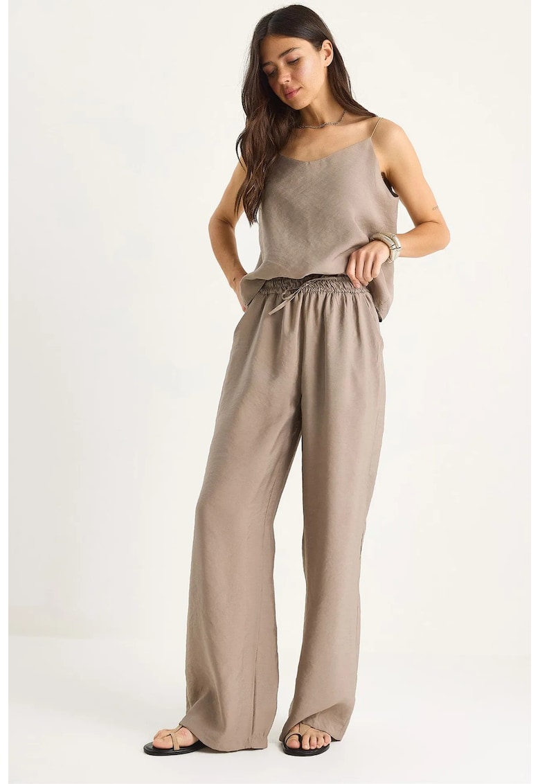 Set doua piese decolteu in V - maneca lunga - maro - poliester-modal