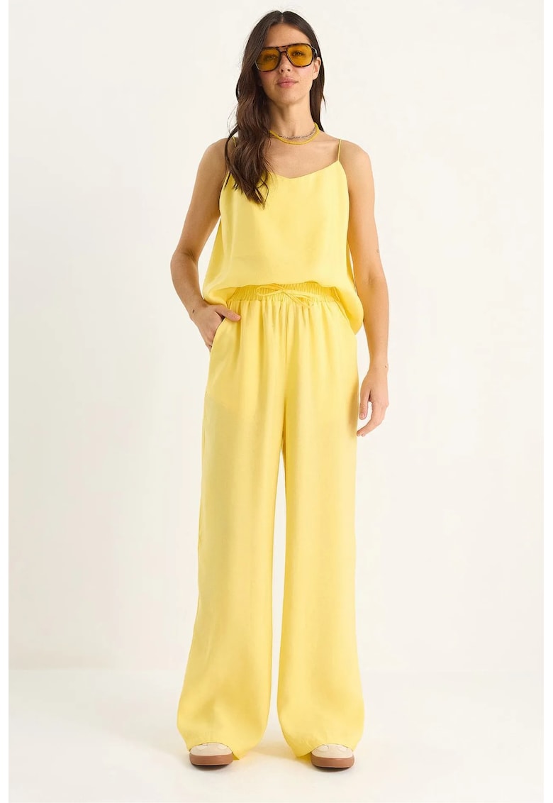 Set doua piese coordonat -  decolteu in V - maneca lunga - galben - poliester-modal