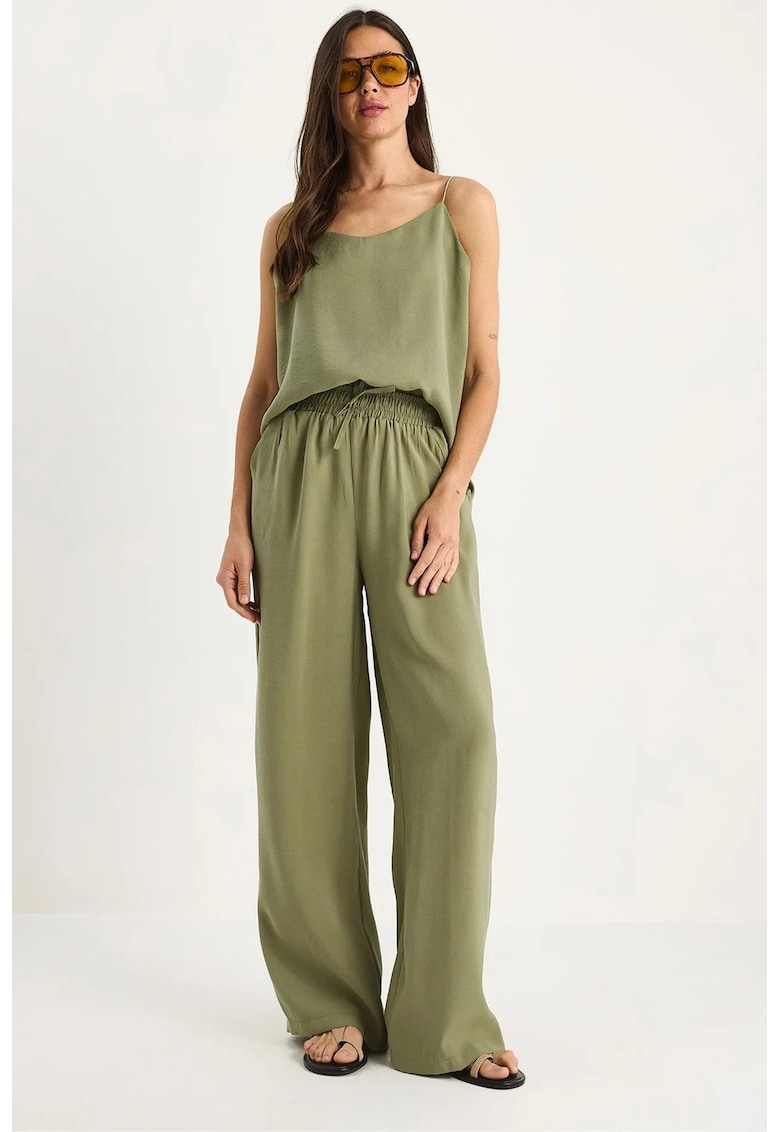 Set doua piese - decolteu in V - maneca lunga - verde - poliester-modal