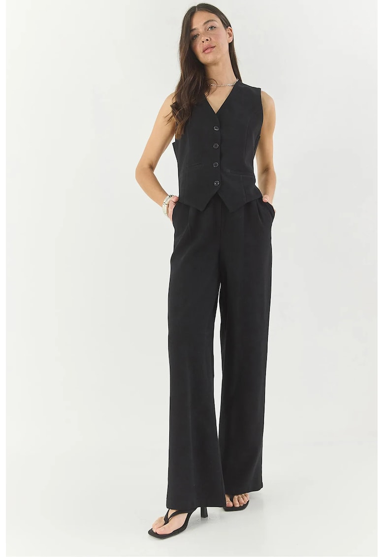 Compleu - HiCCUP - decolteu in V - fara maneci - talie inalta - negru - bumbac-viscoza -