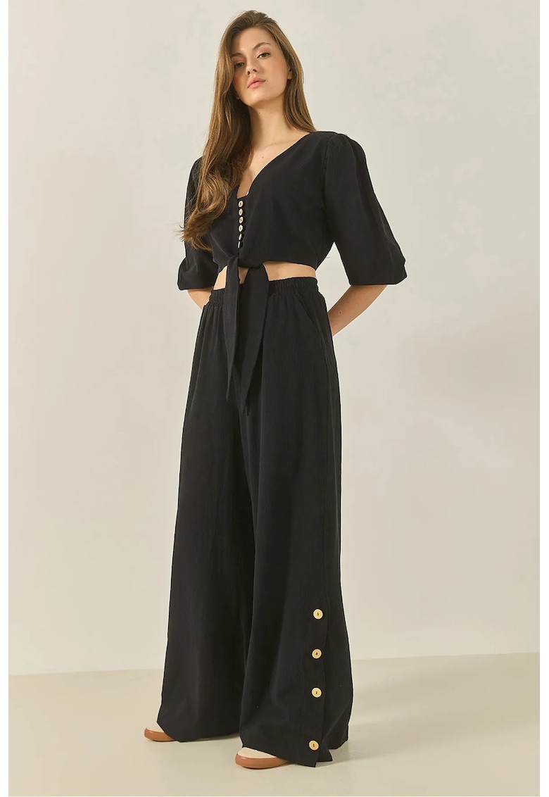 Compleu dama  decolteu in V - bumbac - croiala larga - negru