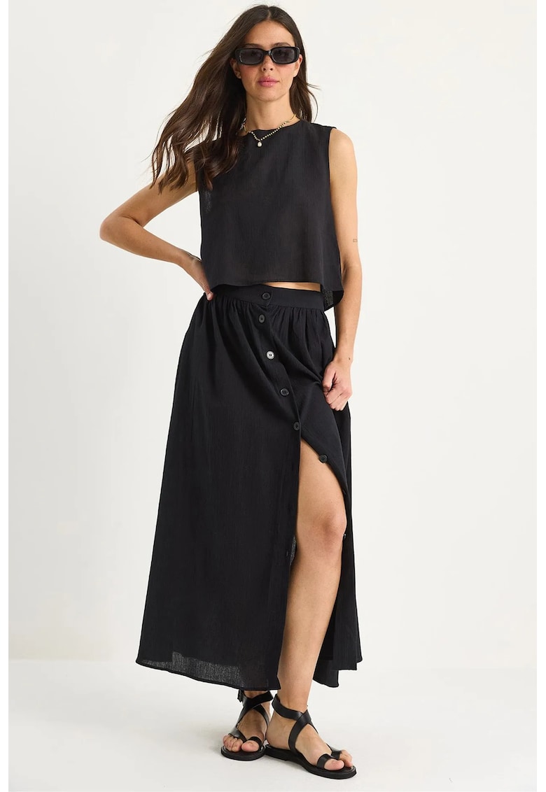 Set doua piese - bluza si fusta - bumbac texturat - negru -