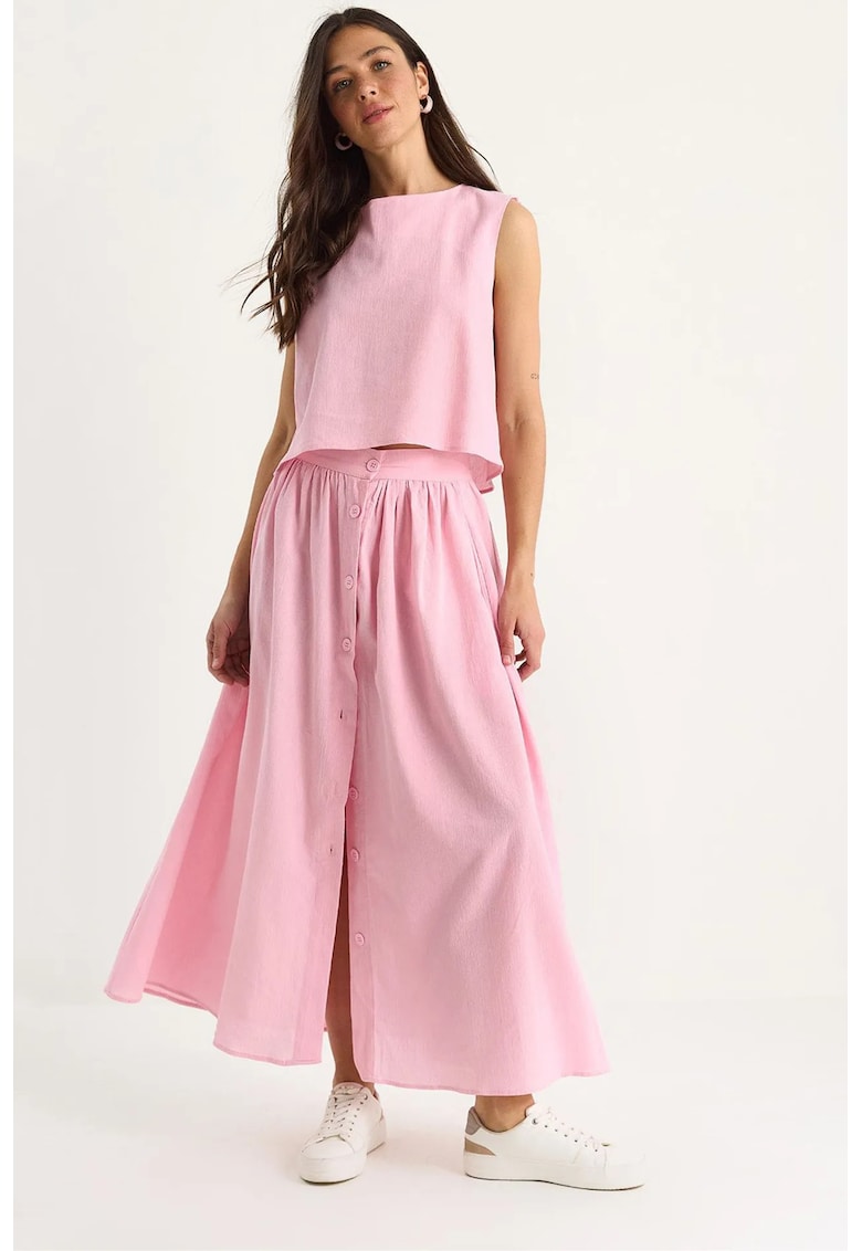 Set două piese din bumbac texturat roz aprins