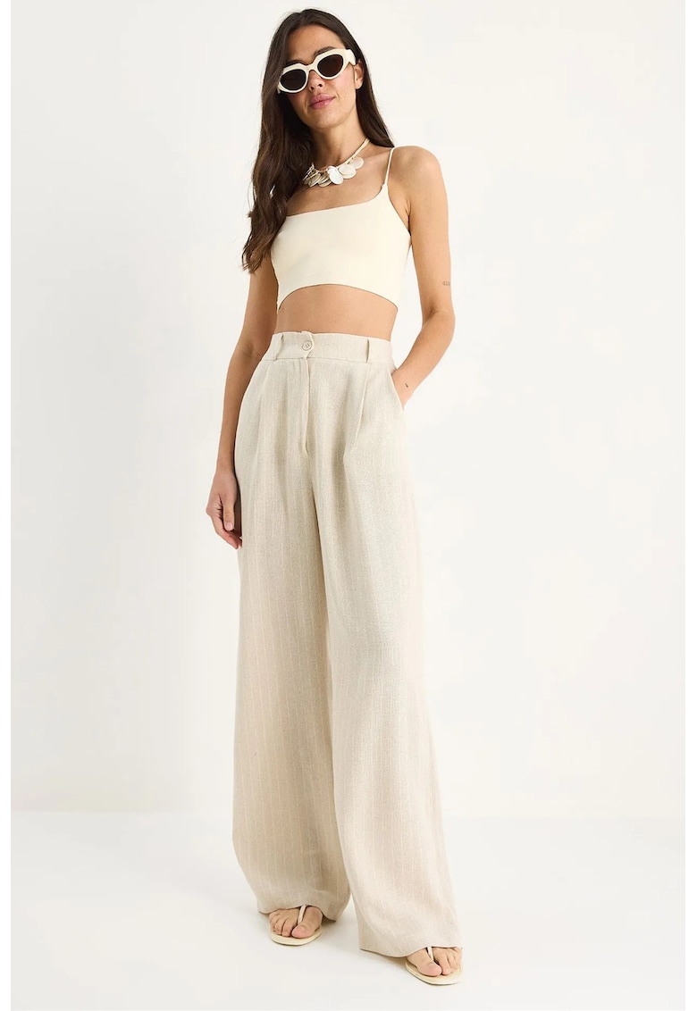 Pantaloni dama - texturati - crem - bumbac