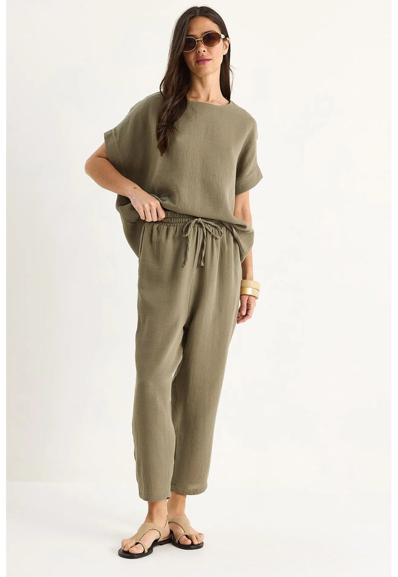 Set doua piese coordonat - bumbac texturat - guler rotund - verde -