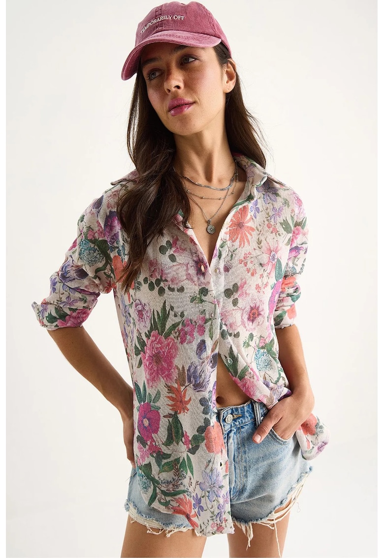 Camasa dama - imprimeu floral texturat - multicolor - bumbac