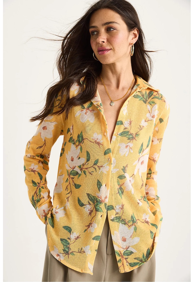 Camasa dama - cu imprimeu floral - galben - bumbac Camasa dama - cu imprimeu floral - galben - bumbac