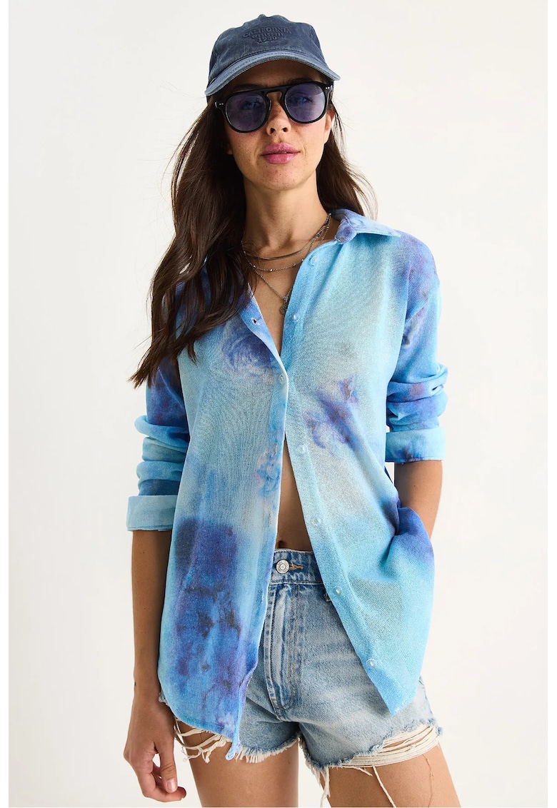 Camasa dama - albastra - din bumbac si lycra