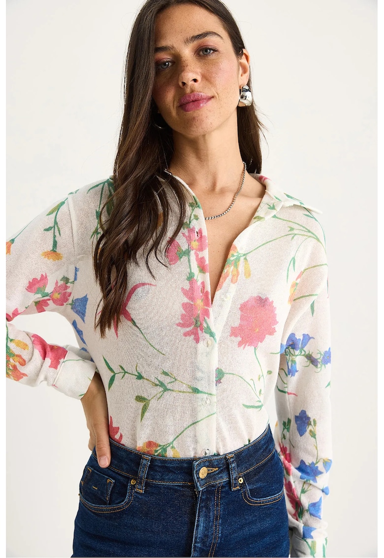 Camasa dama - cu imprimeu floral - multicolor - bumbac - lycra Camasa dama - cu imprimeu floral - multicolor - bumbac - lycra