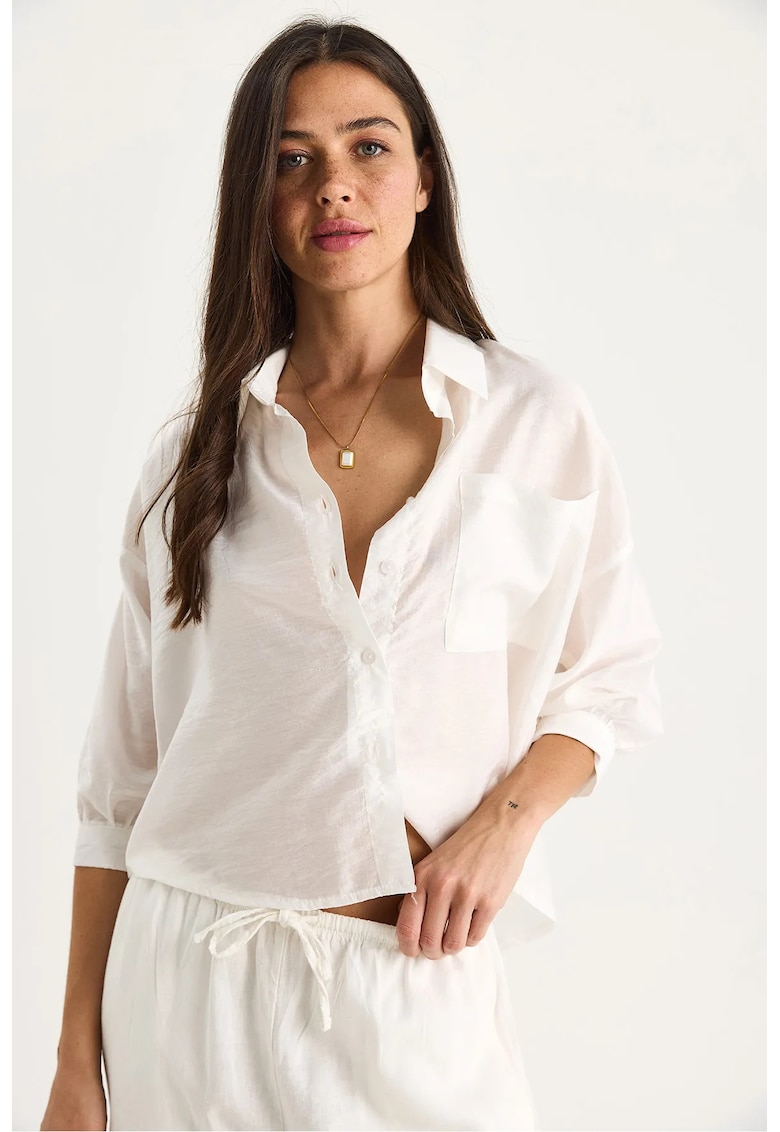 Camasa LUCCI - inchidere cu nasturi - alb - modal si nylon