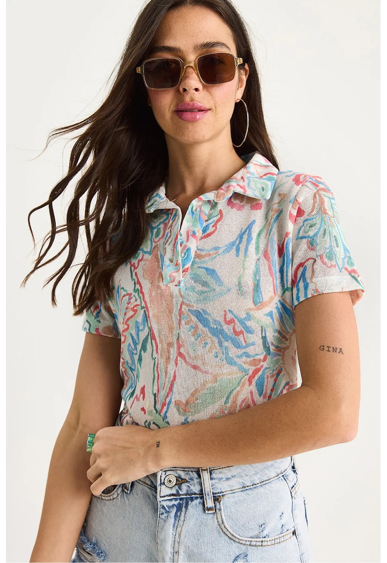 Tricou polo pentru dama - Bumbac/Lycra - Multicolor