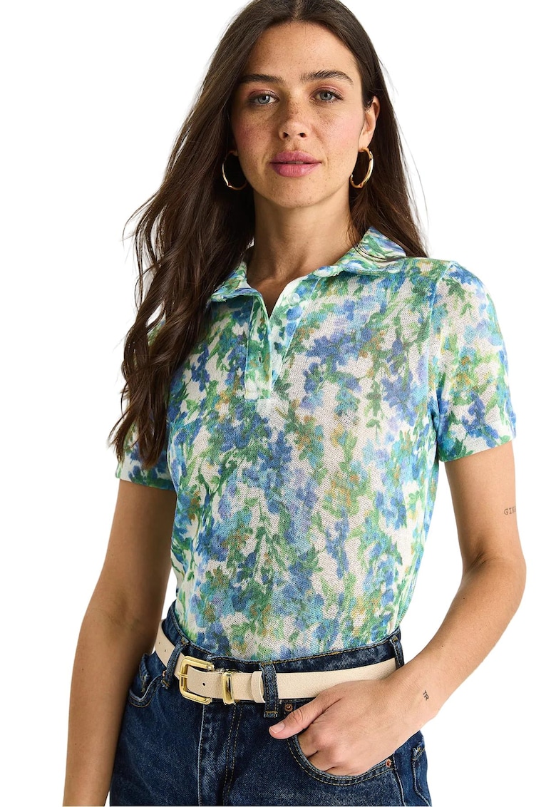 Tricou polo - Bumbac/Lycra - Verde/Albastru