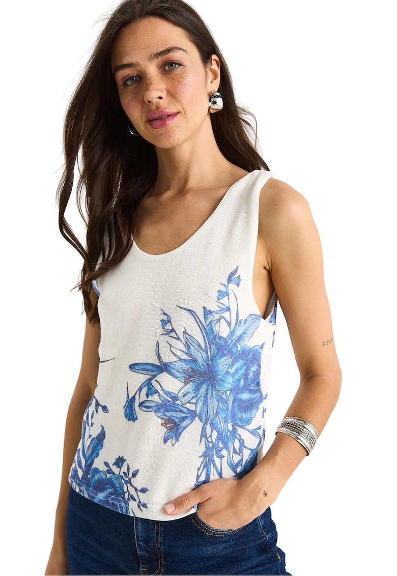 Maiou - Bumbac - Alb/Albastru - Floral Maiou - Bumbac - Alb/Albastru - Floral