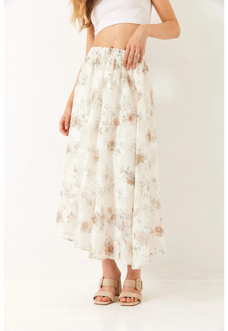 Fusta maxi florala alb - poliester-elastan