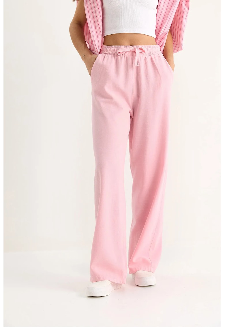 Pantaloni dama - largi cu croiala relaxata - roz - bumbac