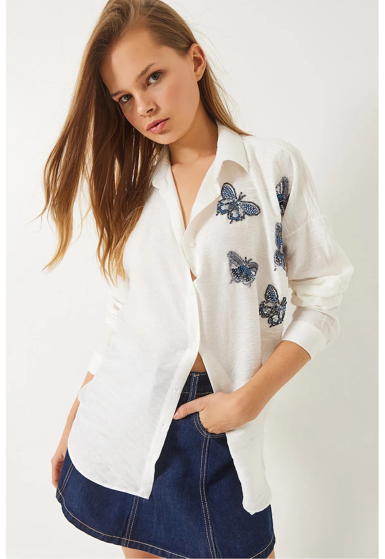 Camasa supradimensionata alb - bumbac si poliester