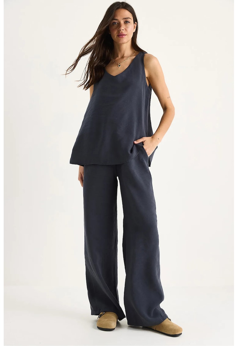 Compleu dama - tricou elegant si pantaloni largi - poplin - gri