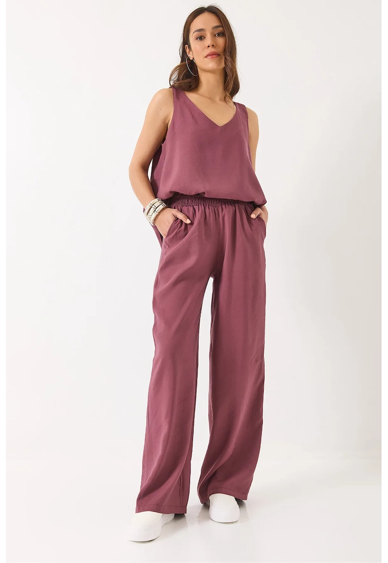 Compleu dama - tricou elegant si pantaloni largi - poplin - violet