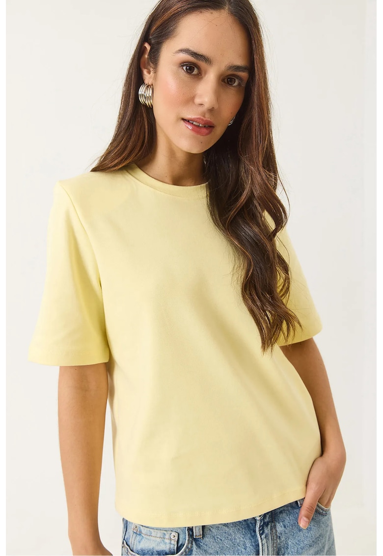 Tricou dama guler rotund - captusit - galben - bumbac Tricou dama guler rotund - captusit - galben - bumbac