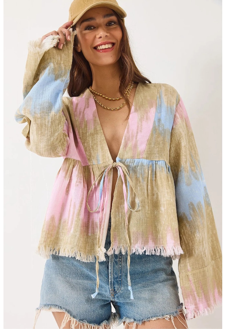 Kimono pentru plaja colorat - LUCCI cu pompon - multicolor