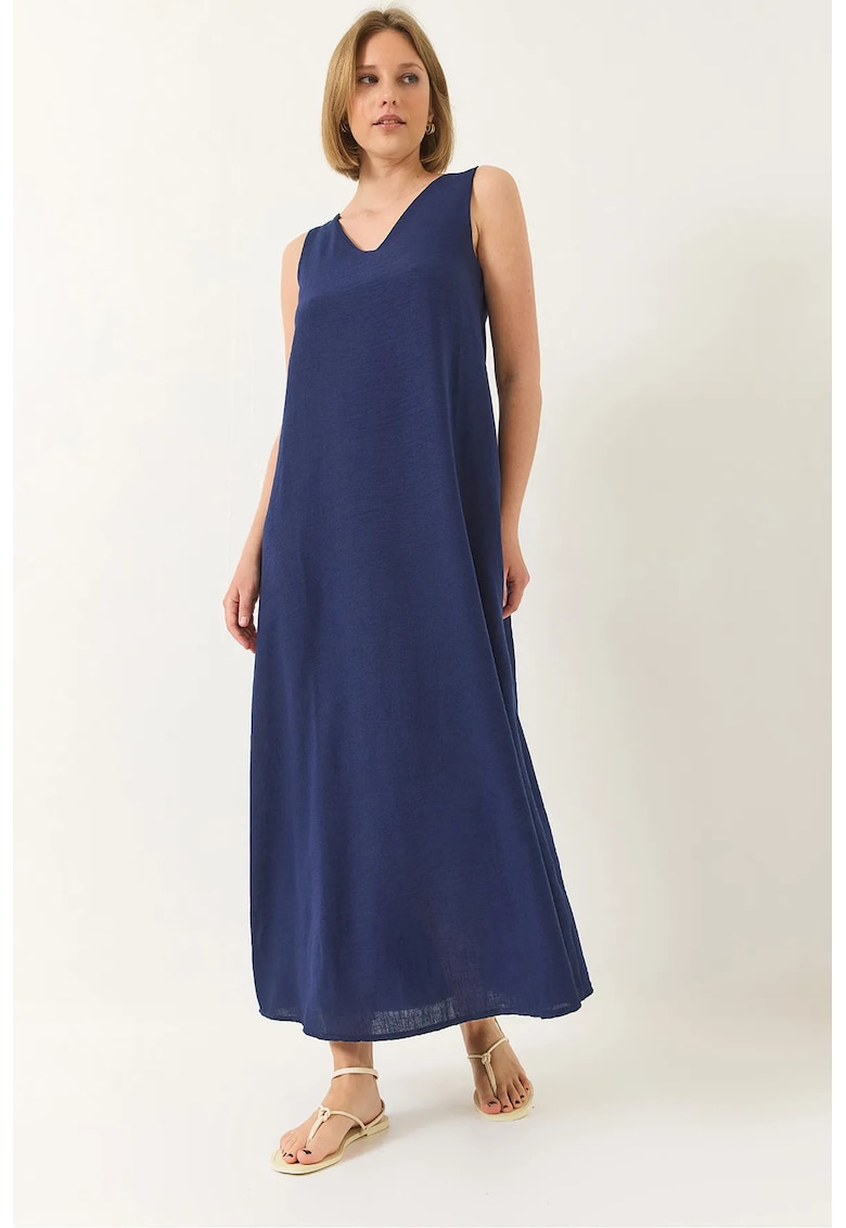 Rochie maxi - HiCCUP - decolteu in V - croiala lejera - albastru - poliester