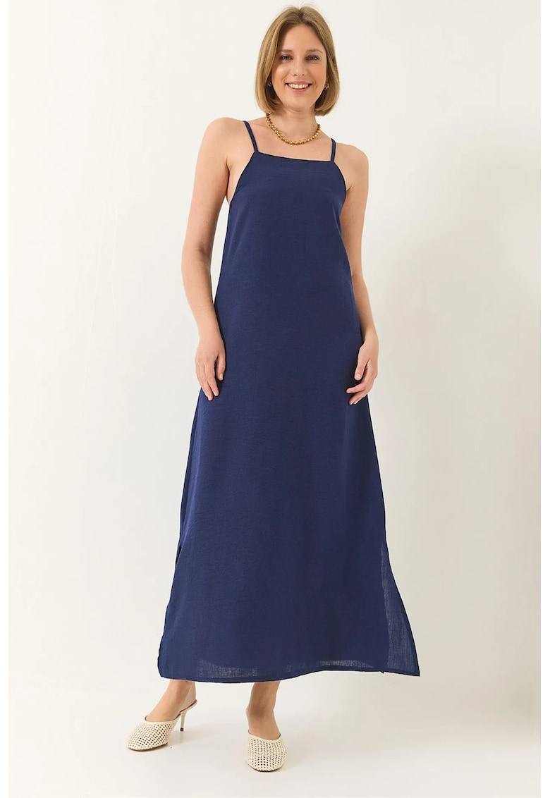 Rochie maxi - HiCCUP - fara bretele - crapatura laterala - bleumarin - poliester