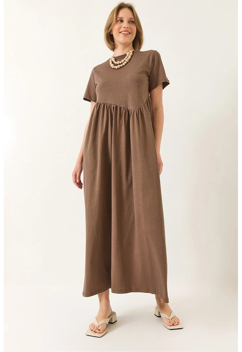 Rochie maxi tricotata - lejera - bumbac - maro