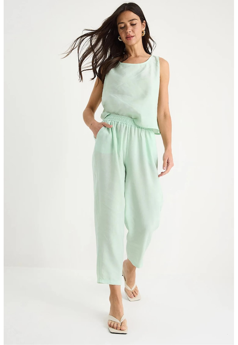 Compleu doua piese - tunica cu maneca lunga - pantaloni largi - verde - textil