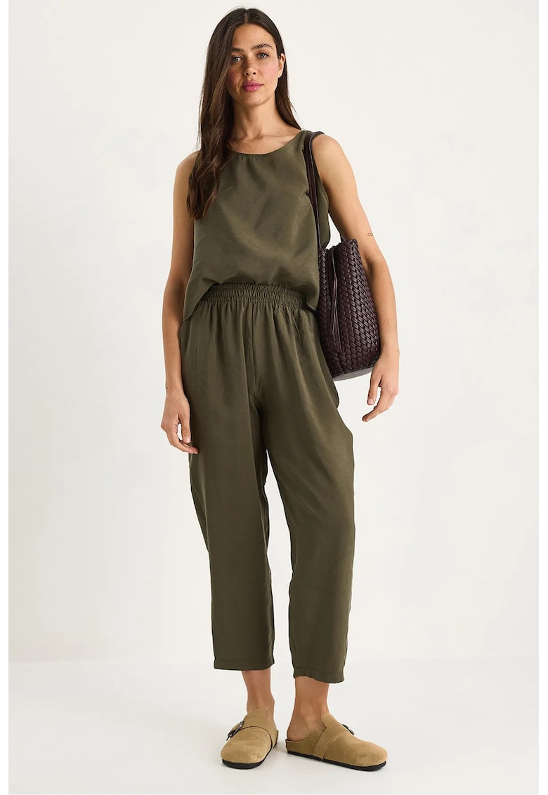 Set doua piese - tunica cu maneca lunga - pantaloni largi - verde - textil