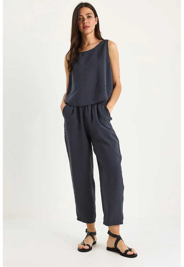 Set doua piese - tunica cu maneca lunga - pantaloni cu picior larg - gri - textil