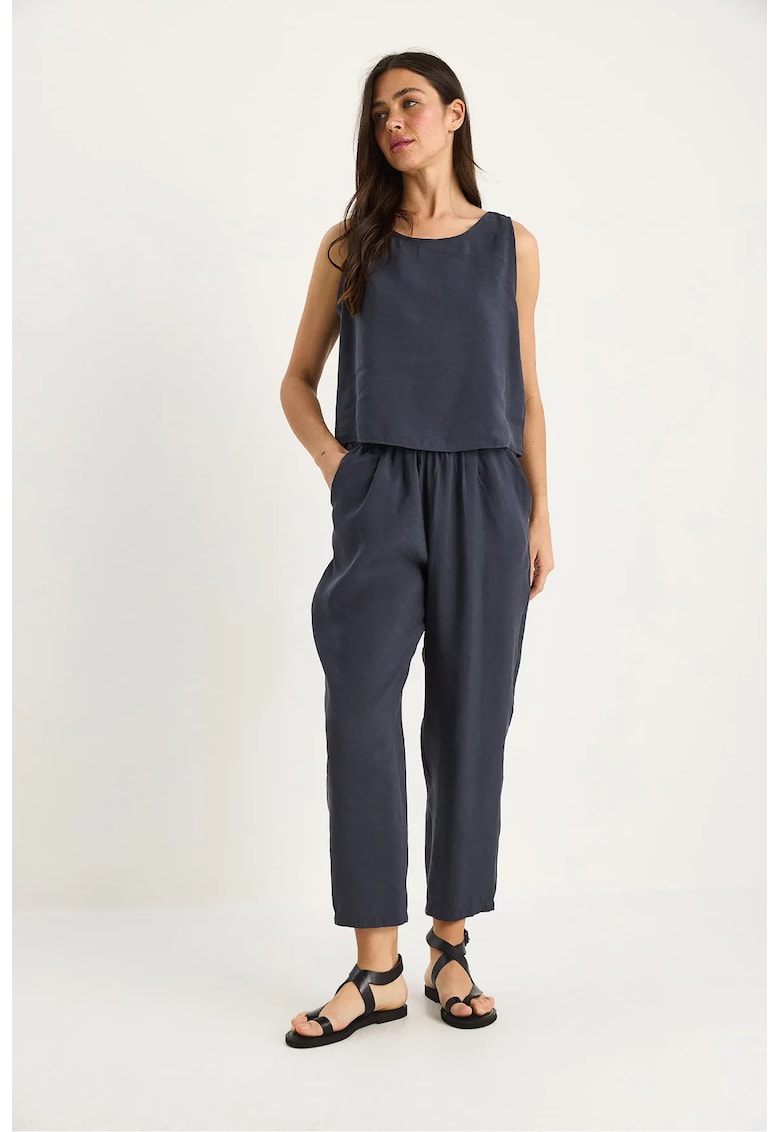 Compleu dama - tunica cu maneca lunga - pantaloni largi - gri - textil -