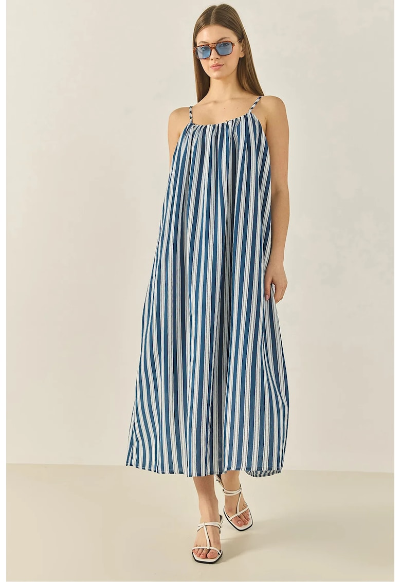 Rochie maxi dama - HiCCUP - poliester/viscoza/poliamida - cu dungi - albastru/alb