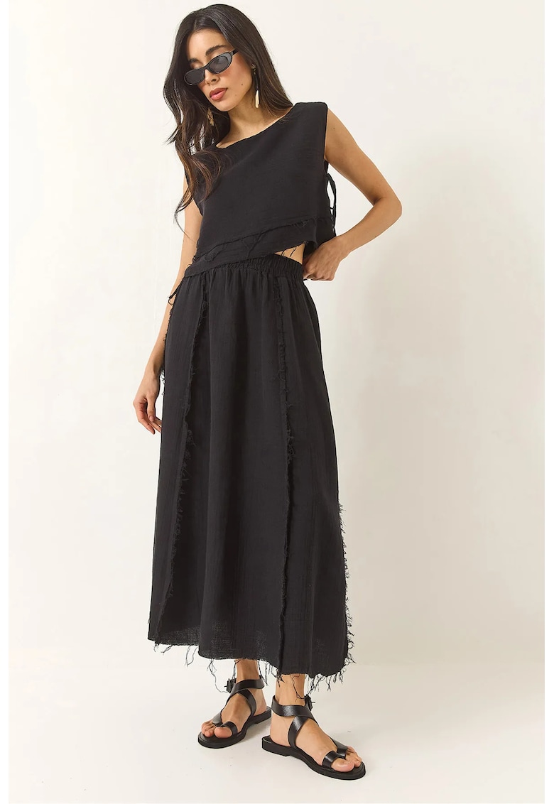 Set doua piese - tunica texturata din bumbac si pantaloni largi - negru